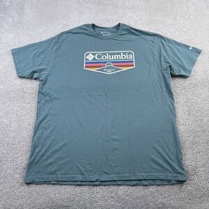 Columbia Shirt Mens 2XL XXL Grey Sunset Mountain Logo‎ Outdoors Hiking Cotton
